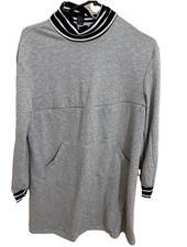 SHEIN Grey Striped Turtleneck Jumper Dress maternity zip Pockets Long sleeve XS