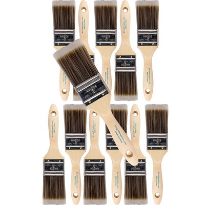 12PK 2 inch Flat Brush Premium Wall/Trim House Paint Brush Set Great for Prof...