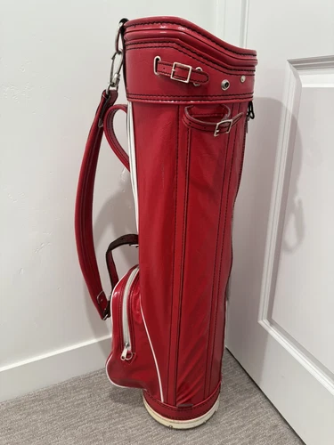 Spalding Golf Bag Red & White Thin Pencil Cart Bag 8" Single Strap Classic 80s - Picture 5 of 9