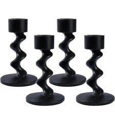4PCS Matte Black Spiral Iron Taper Candlestick Holders – Stylish Table Center...