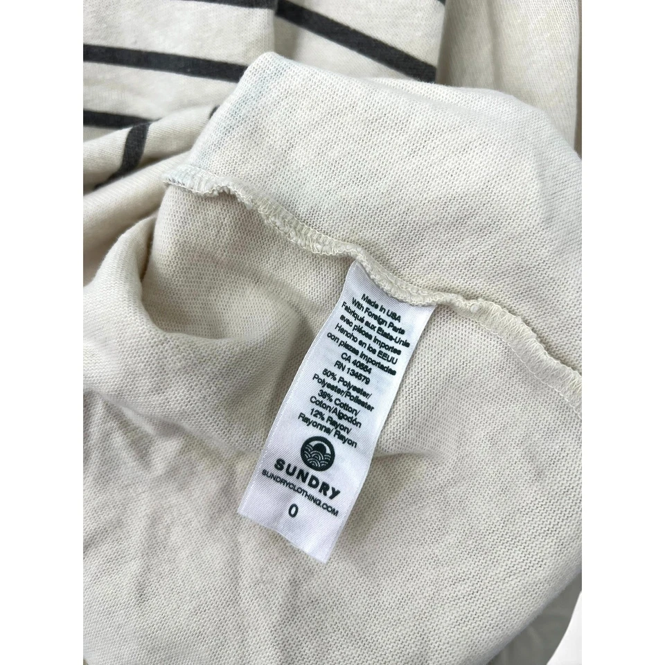 Sundry XS Long Sleeve Tee T-shirt Top Striped sweatshirt cream grey cotton Crop - Image 4 of 4