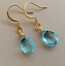 NEW Blue Aquamarine Gold Filled Sundance Charm Artisan Earrings
