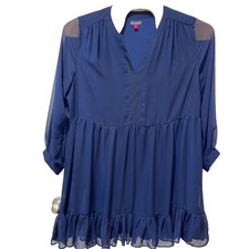 Vince Camuto Women's Size 3XL Ruffle Chiffon Dress Navy Blue