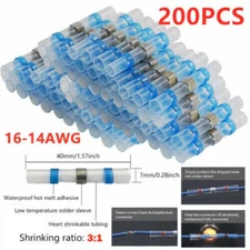 200Pcs Heat Shrink Wire Connectors 14-16 Solder Seal Electric Butt Terminals