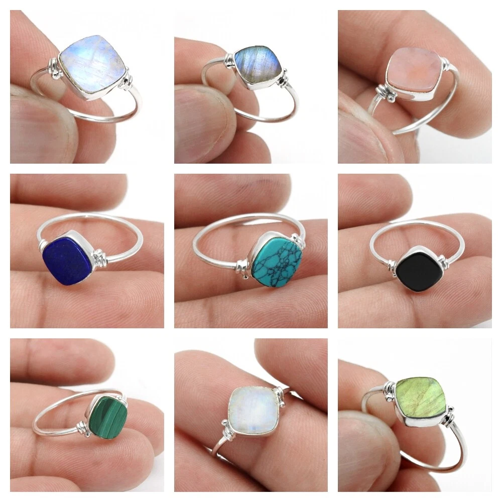 Anello Donna In Argento 925 Con Pietra Naturale – Granato, Quarzo Rosa, Lapislazzuli – Fatto A Mano – Idea Regalo Unica
