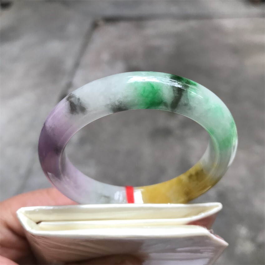 50MM Natural Green Lavender Yellow Jadeite Jade Bracelet Emerald Jade