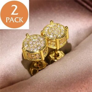 Authentic 18k Yellow Gold Plated Women Cubic Zirconia Stud Earrings Jewelry Gifts