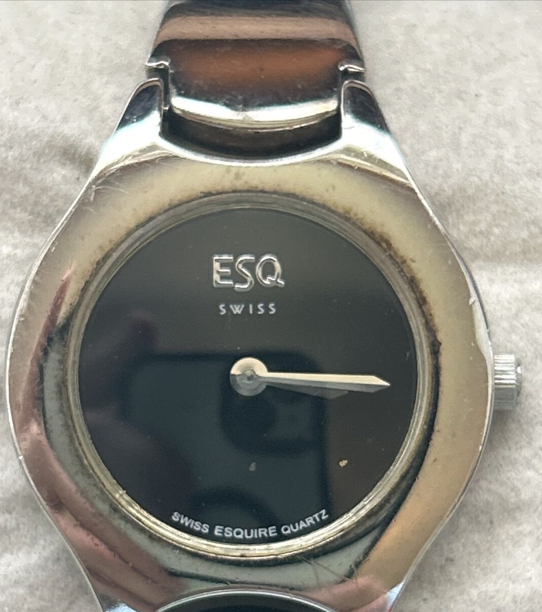 ESQ MOVADO Swiss Lady Silver Steel Black Dial Analog Quartz 