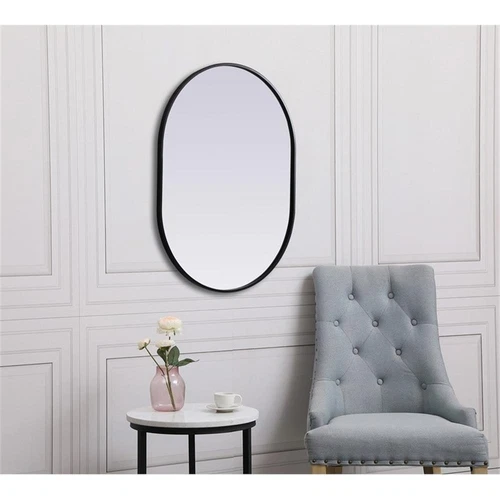 Elegant Decor Asha 27x36" Oval Modern MDF Wood/Iron Mirror in Black - Picture 11 of 11