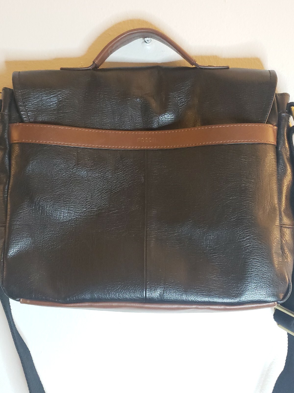 Fossil Evan Commuter Bag Leather Black and Brown Cros… Gem