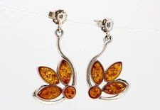 BALTIC AMBER EARRINGS set in.925 Sterling Silver FREE FAST SHIPPING! 
