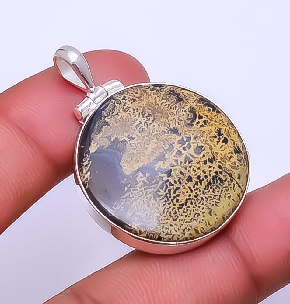 Honey Dendritic Opal - Mexico Gemstone 925 Sterling Silver Pendant 1.56
