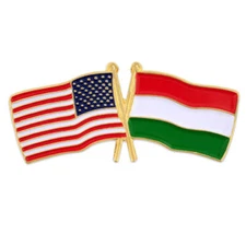 PinMart's USA and Hungary Crossed Friendship Flag Enamel Lapel Pin