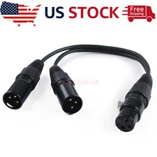 3-Pin XLR Female Jack to Dual 2 Male Plug Y Splitter Mic DJ Cable Adaptor 16 AWG