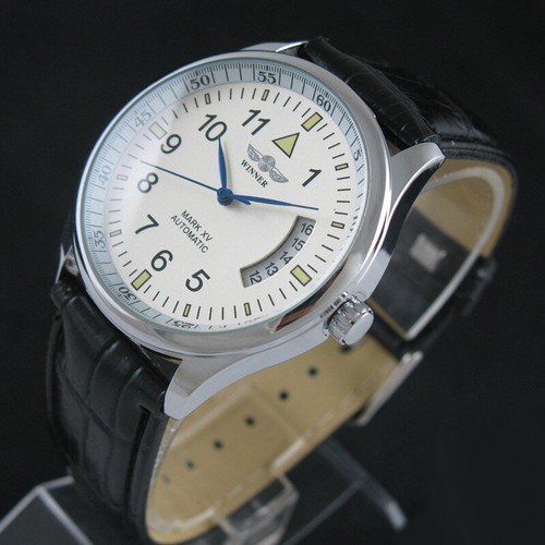 Classic Mens Automatic Watch Self wind Mechanical Date Leather Strap Wristwatch - Picture 2 of 10