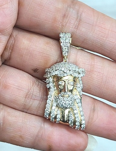 DEAL! 10K Yellow Gold Genuine Natural 1.50ctw Diamond Jesus Pendant Charm 37mm - Picture 6 of 6