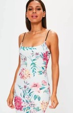 MISSGUIDED Blue Floral Print Contrast Strap Mini Bodycon Dress Size 12 BNWT