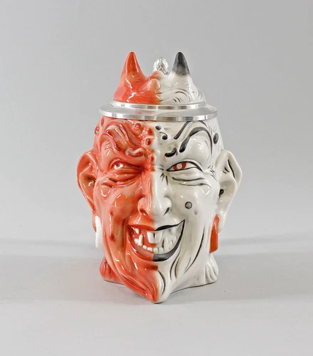 9941750-d Ens / E. Bean Porcelain Figurine Beer Mug Devil Red/White H17, 2in