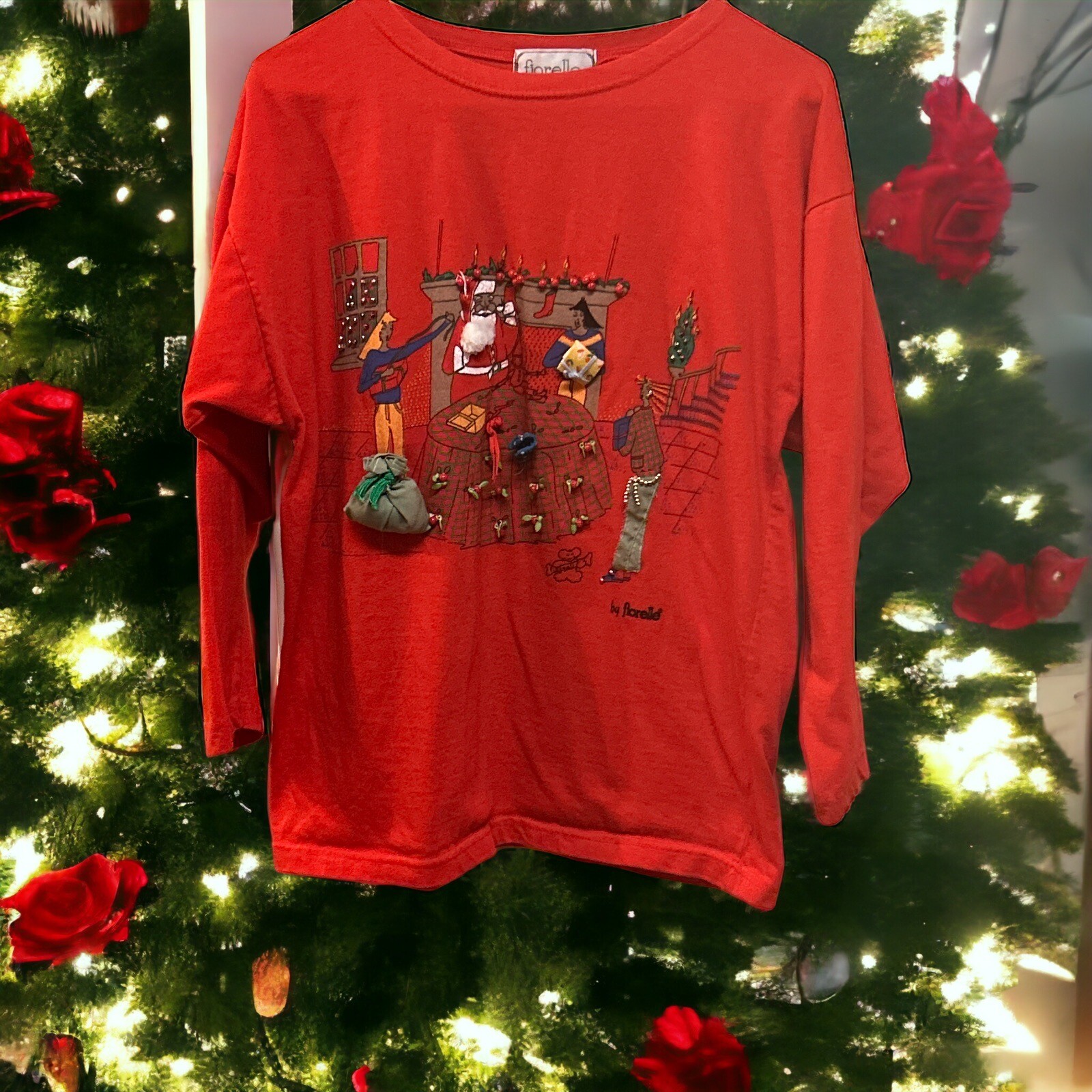 3-D tshirt Santa Claus VTG Red- Med Grannycore Artsy RARE Fiorelle Signed