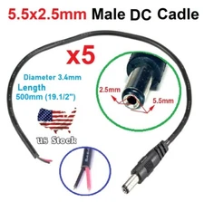 5x DC Power Plug cable 5.5x2.5mm Male 50cm 24AWG Led light /Camera output cable