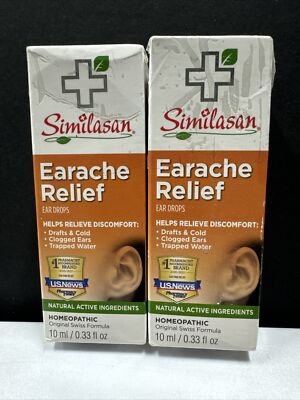 (2)Similasan Earache Relief Ear Drops 10ml(0.33oz) Natural Homeopathic Chamomile