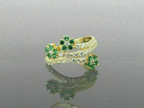 1Ct Round Cut Lab-Created Emerald Bypass Wedding Ring 14K Yellow Gold Finish