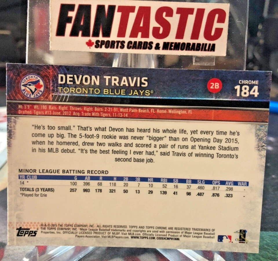 2015 Topps Chrome PRISM REFRACTOR #184 Devon Travis Toronto Blue Jays - Image 2 of 2