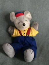 Vintage Maine 1978 DICKIE Advertising Plush Gray Mouse in Blue Pants Red Suspend