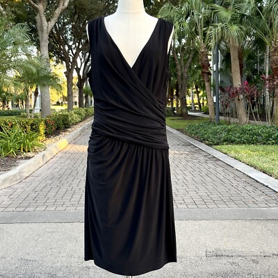 NWT Ralph Lauren Evening Black Dress Size 14 L Sleeveless Lace Ruched Elegant