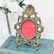 Antique Baroque Rococo Picture Frame Gold Cast Iron Bronze Brass Easel Back Vtg