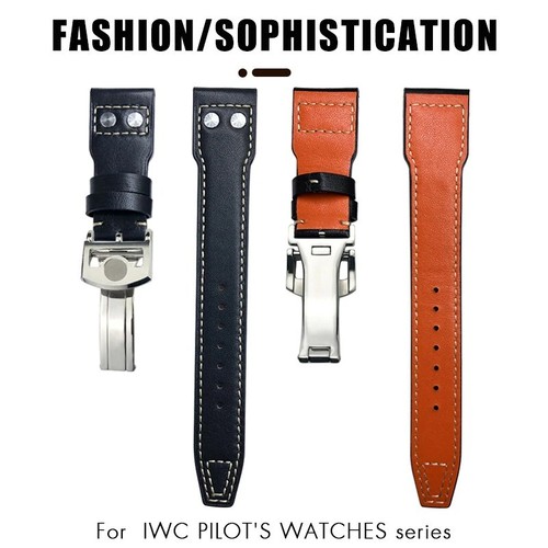 Correas de reloj de cuero genuino de 20-22 mm para IWC IW3777 piel de becerro piloto grande nuevas - Imagen 1 de 8
