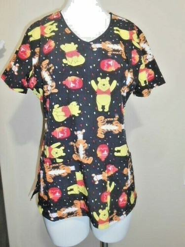 Disney Winnie the Pooh Women Scrub Top Shirt Nurse RN Tigger Honey Pot Size XS - Picture 3 of 8