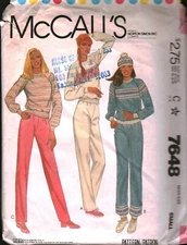 7648 Vintage McCalls SEWING Pattern Misses 1980s Top Pants Hat Stretch Knit S