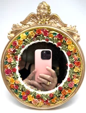 Round Mirror Decorated With Colorful Flowers  By Michal Negrin Beautiful.