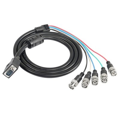 VGA zu BNC Verbindungskabel - 5 BNC RGB, Schwarz, 1,5 m, 75 Ohm - Hohe Auflösung
