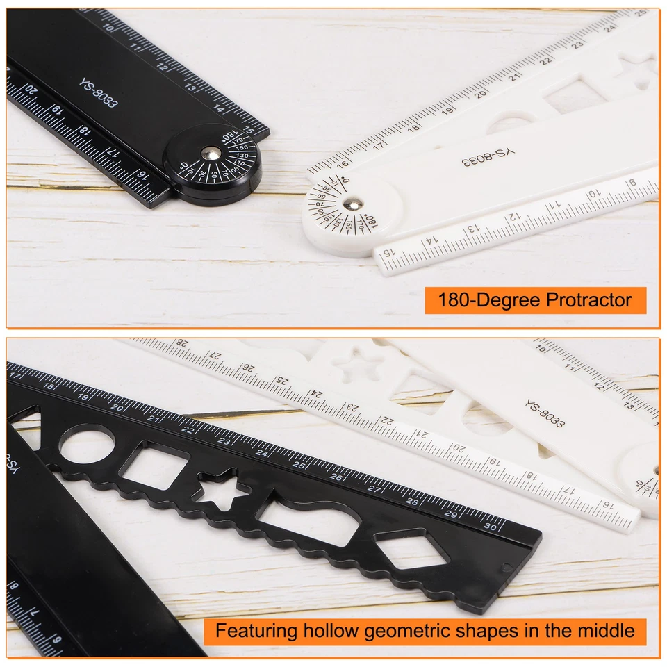 3pcs Folding Ruler 30cm Metric Polystyrene Measuring Tool Black & 2 White - Imagem 4 de 4