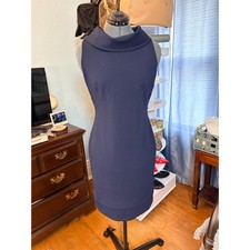 Chaps Navy Blue Sheath Dress Size 4 Cowl Neck Waffle Knit Career Cocktail Party