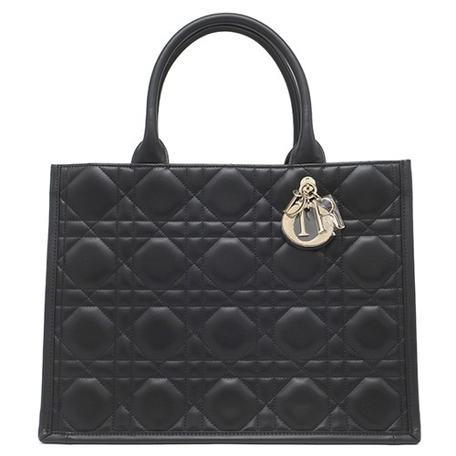 Christian Dior 2 Way Bag Book Tote Medium Calf Black Shoulder Canage 786832