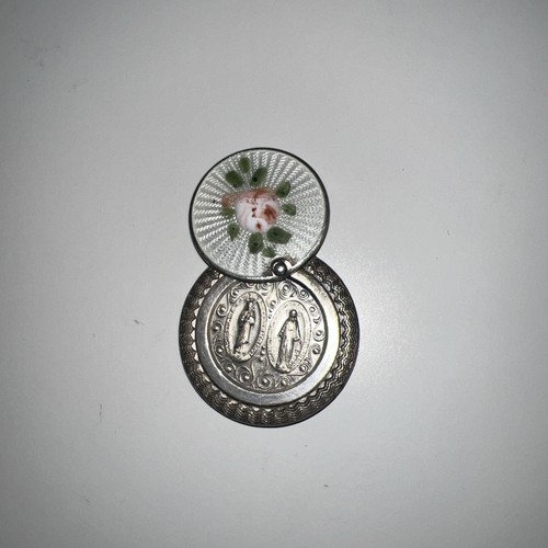 ART DECO MIRACULOUS MARY ENAMEL MEDAL STERLING