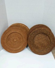 Woven Rattan Wicker Charger Plates Boho Decorative Tableware Brown Set 8