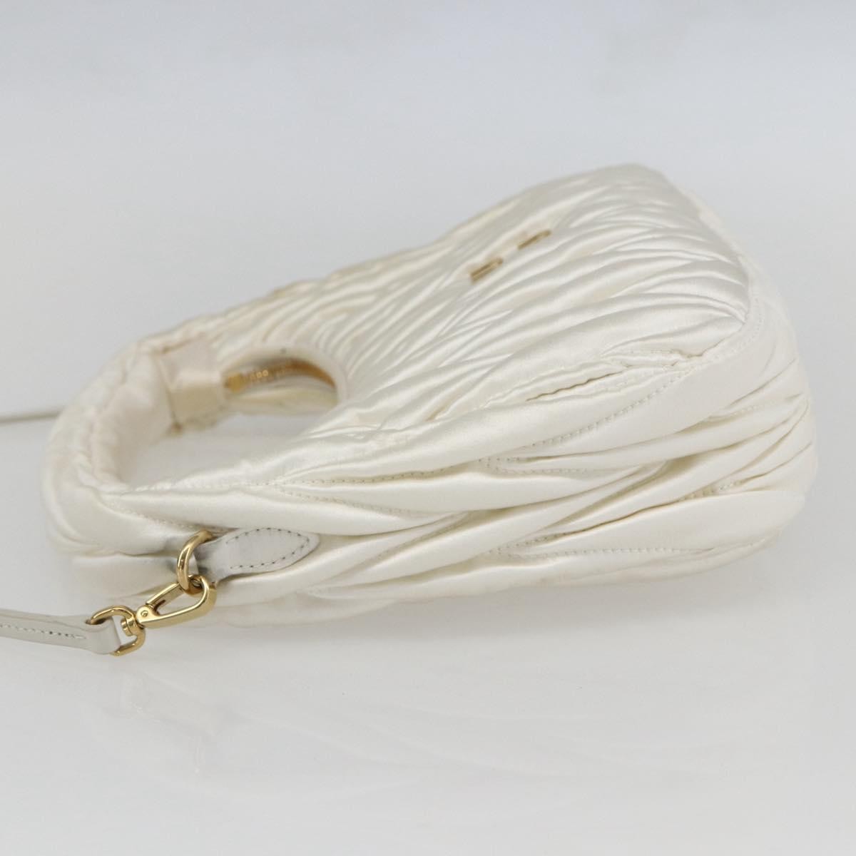 Miu Miu Matelasse Hand Bag Satin 2way White Gold Auth 158666SAM image 3