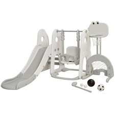 Babyjoy 6 in 1 Toddler Slide and Climber Playset Swing Set w/ Ball Games White