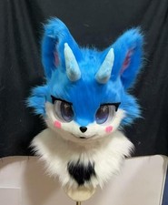 Fursuit Long haired Dog Fox Mascot Party Halloween Fur Cosplay(head)