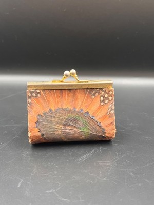 Pfauen Echtfeder Vintage Verschluss Geldbörse - Kitsch 60er Retro Style Accessoire