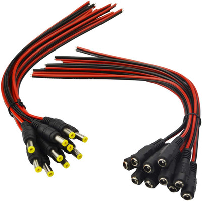 10 Pairs DC Power Pigtail Cable 5.5x2.1mm 12V 5A 18AWG CCTV Connector