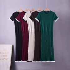 Abito Lungo Donna Maglia Risc. Manica Corta Plissé Volant Bodycon