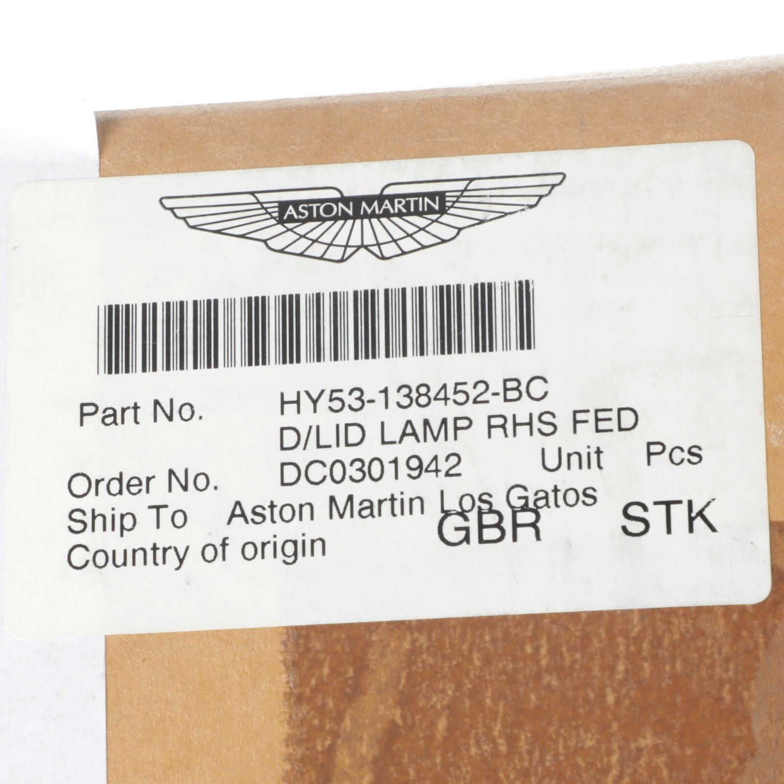 GENUINE ASTON MARTIN REAR RIGHT DECKLID TRUNK LAMP INNER OEM NEW HY53-138452-BC