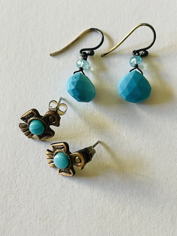 Lot Of 2 Earrings, Dangle, Thunderbird, Pierced, Studs, Beachy Southwestern