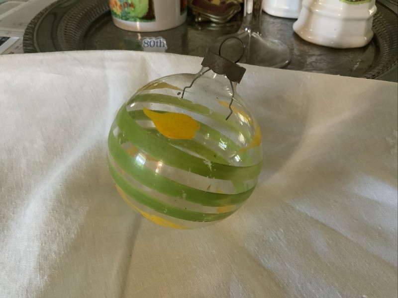 Vintage 3” Unsilvered Glass Christmas Ornament Yellow & Green Made In US of A