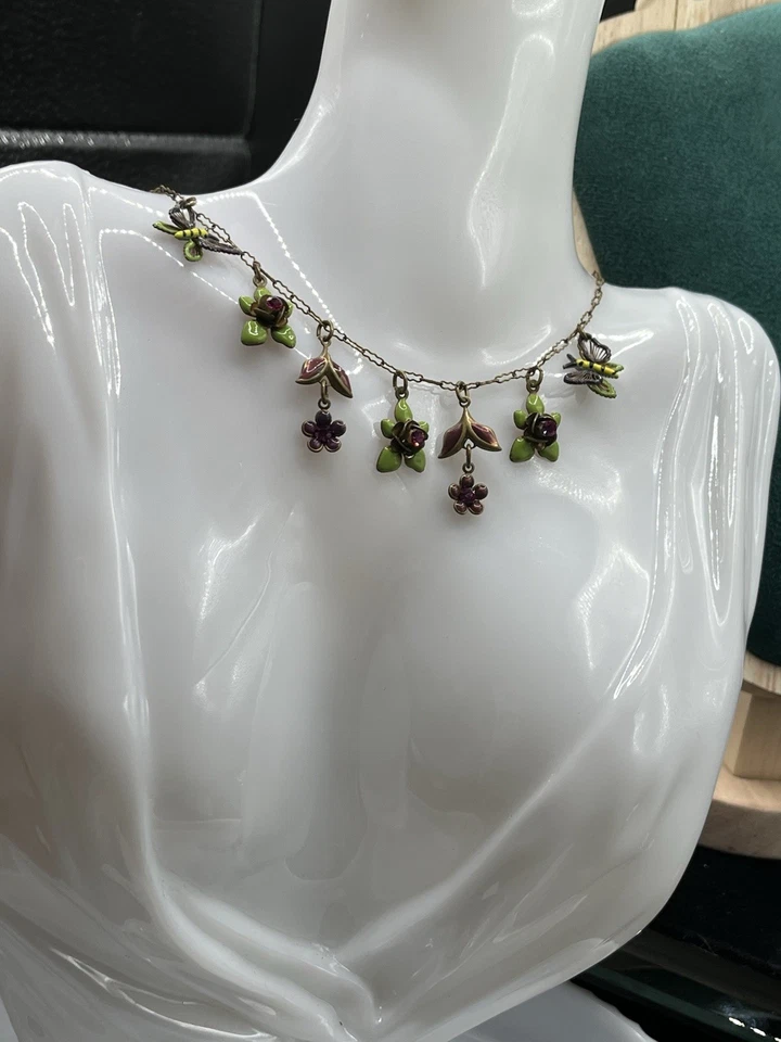 "Collar JANNY Michal Negrin Estilo Cristal Floral Mariposa Gota Dije 16""" Foto 2 de 4
